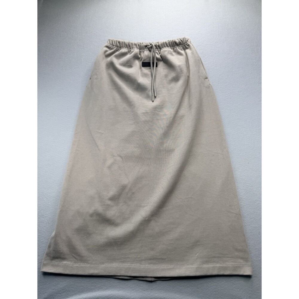 Fear of God Essentials Beige Cotton Midi Skirt Women S Drawstring Pockets - Picture 3 of 12